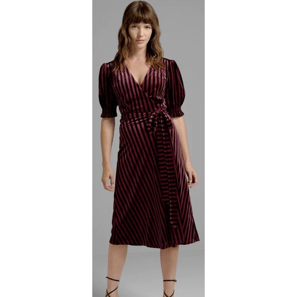 ModCloth Victorian Velvet Striped Midi Wrap Dress Women’s Size 3X Burgundy NWT - Picture 8 of 8